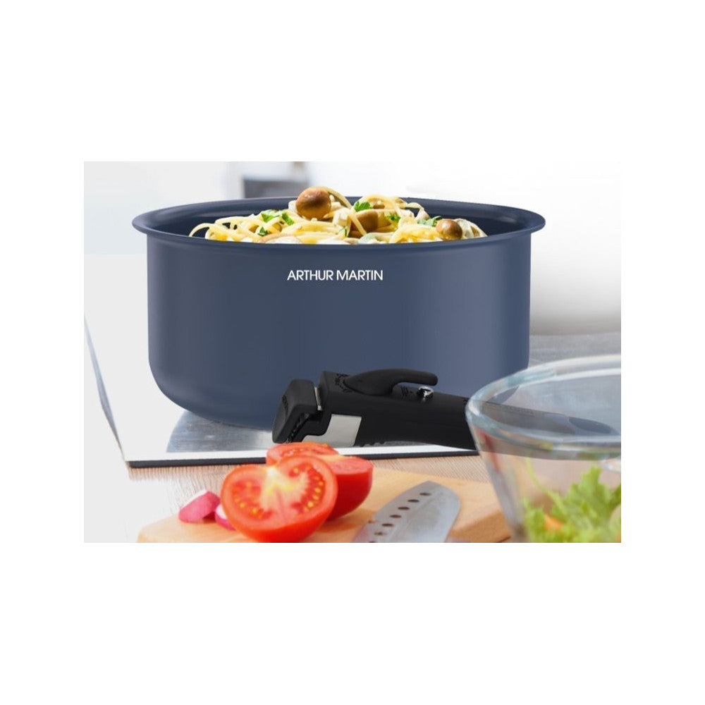 Batterie De Cuisine - Tous Feux Dont Induction -   - Am8896 - Aluminium Revetement Céramique - 5 Pieces - Bleu Arthur Martin - Mathon - 3