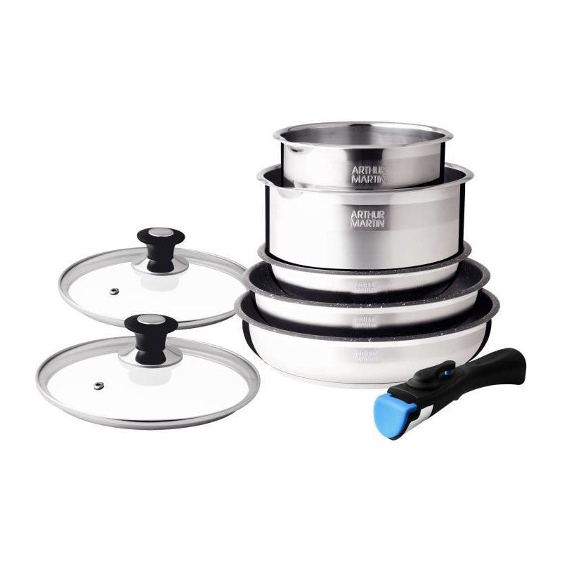 Batterie De Cuisine   Am2493 8 Pieces - Acier Inoxydable - Poignée Amovible - Tous Feux Dont Induction Arthur Martin - Mathon - 1