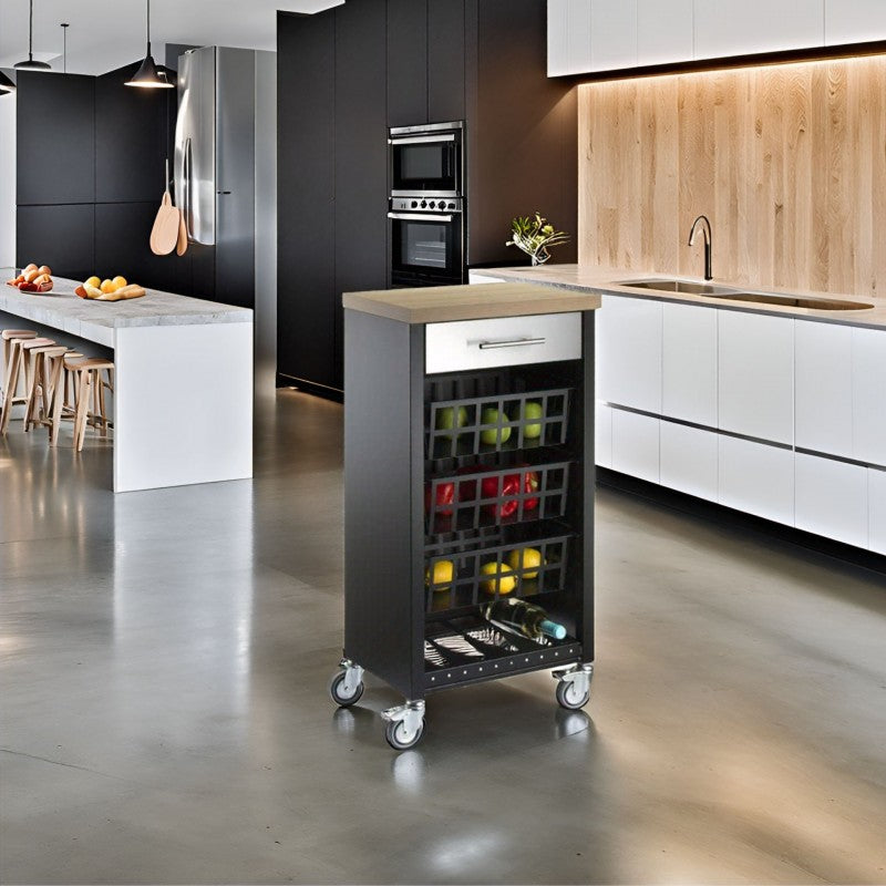 Desserte de cuisine KARA, noir-inox-Bois d