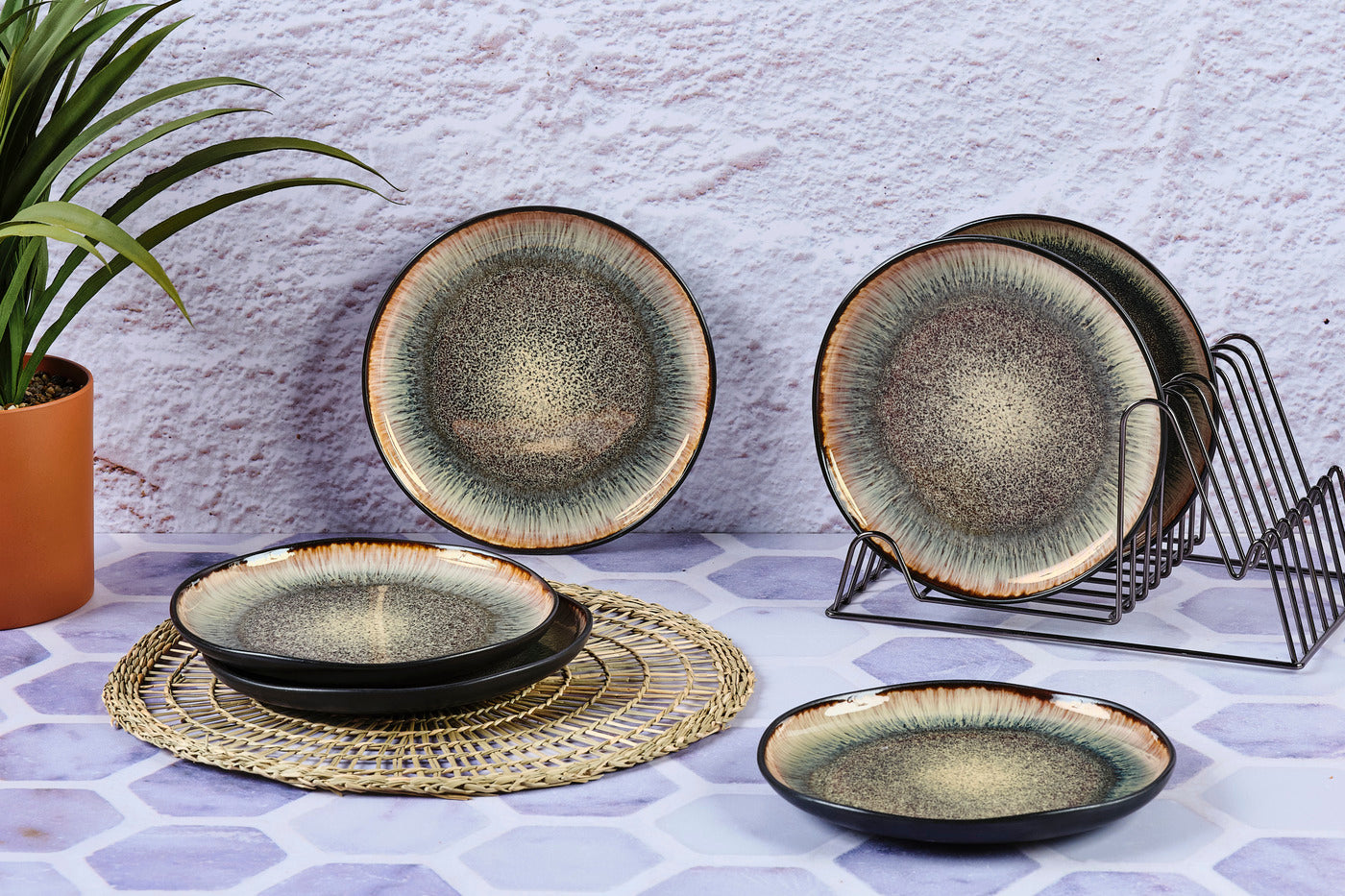 Lot de 6 assiettes à dessert en grès marron D21.5 Björn - Mathon - 2