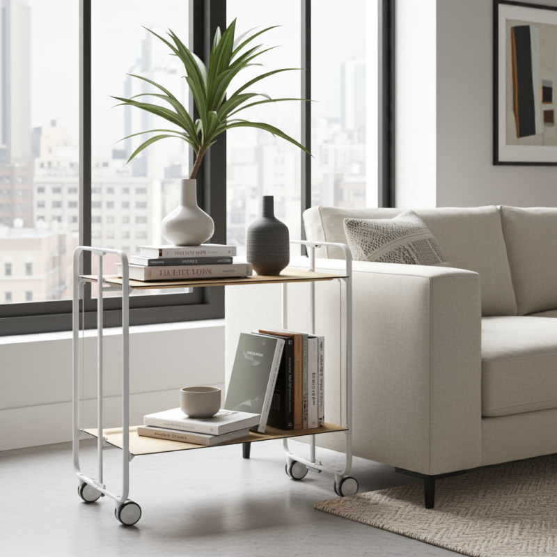 Desserte pliante 2 niveaux avec roulettes – structure blanche, bauhaus Don Hierro - Mathon - 2