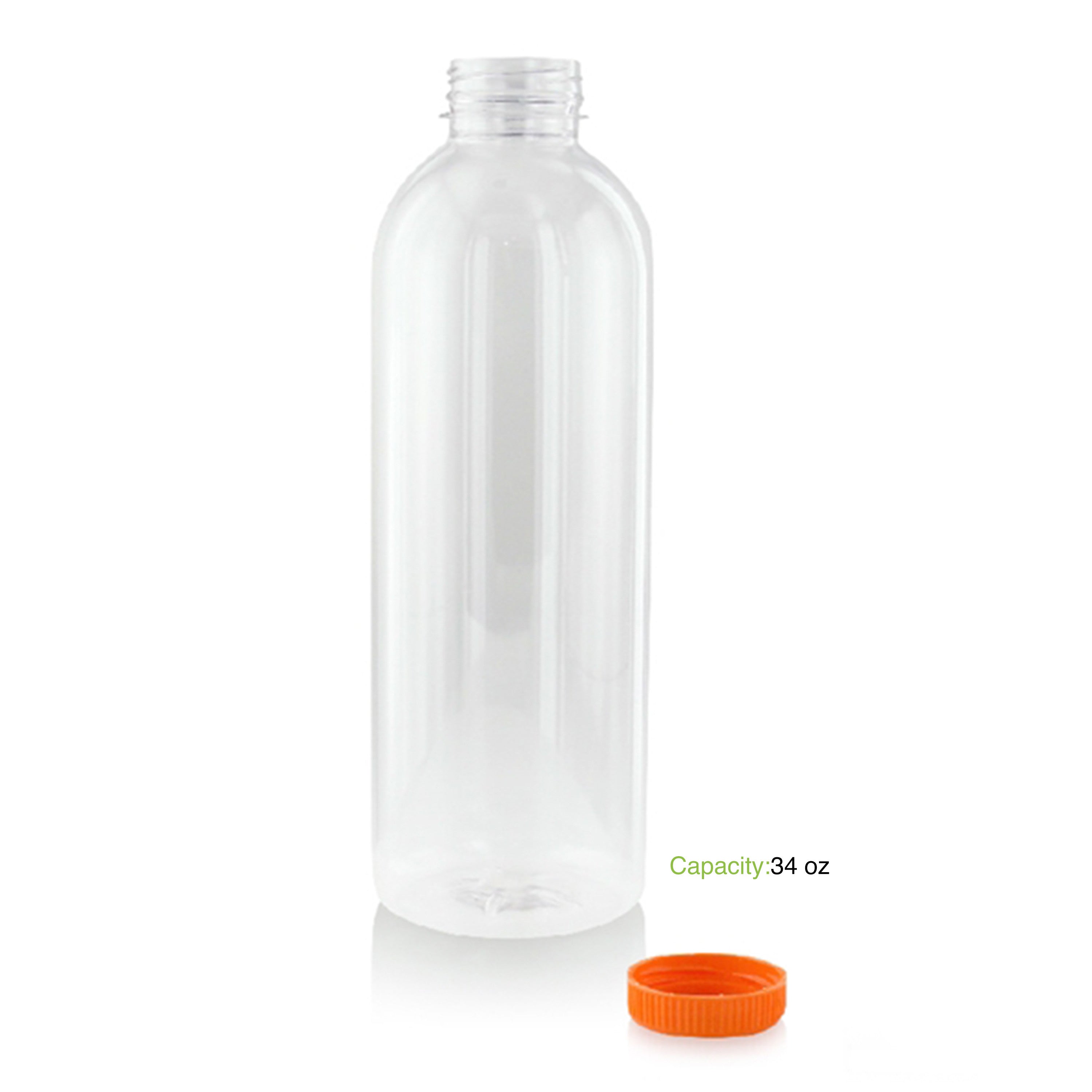 74Pcs - Bouteille transparente en plastique RPET avec bouchon attaché orange   H240mm 1000ml FirstPack - Mathon - 2