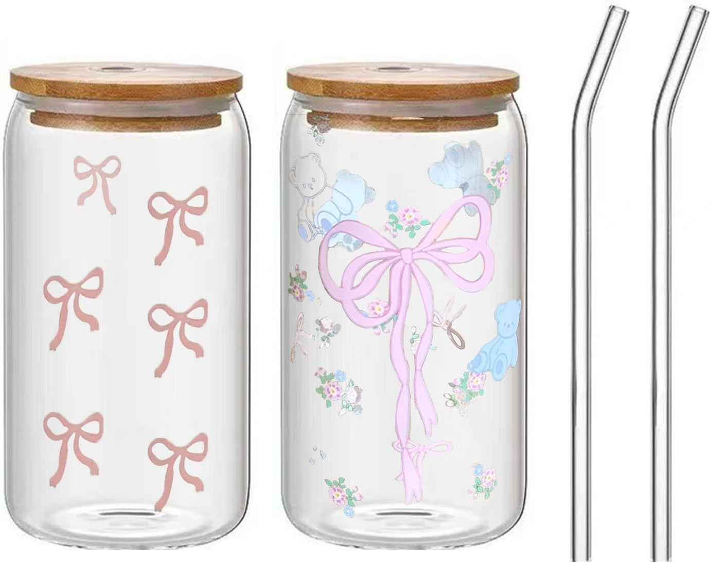 Set de 2 Verres Nœud Papillon avec Pailles et Couvercles Vendos85 - Mathon