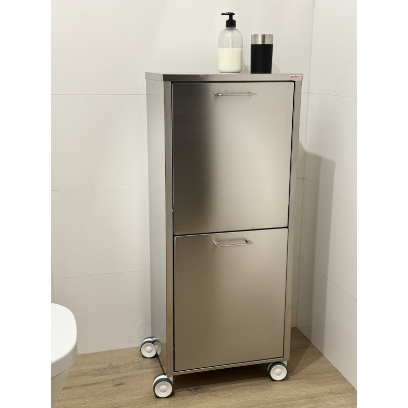 Panier à linge en acier inoxydable avec 2 compartiments à basculement, sur roues, tango Don Hierro - Mathon - 4