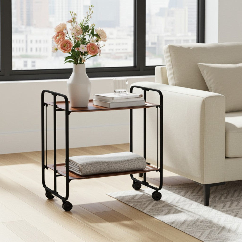 Desserte pliante 2 niveaux avec roulettes – structure noire, bauhaus Don Hierro - Mathon - 2