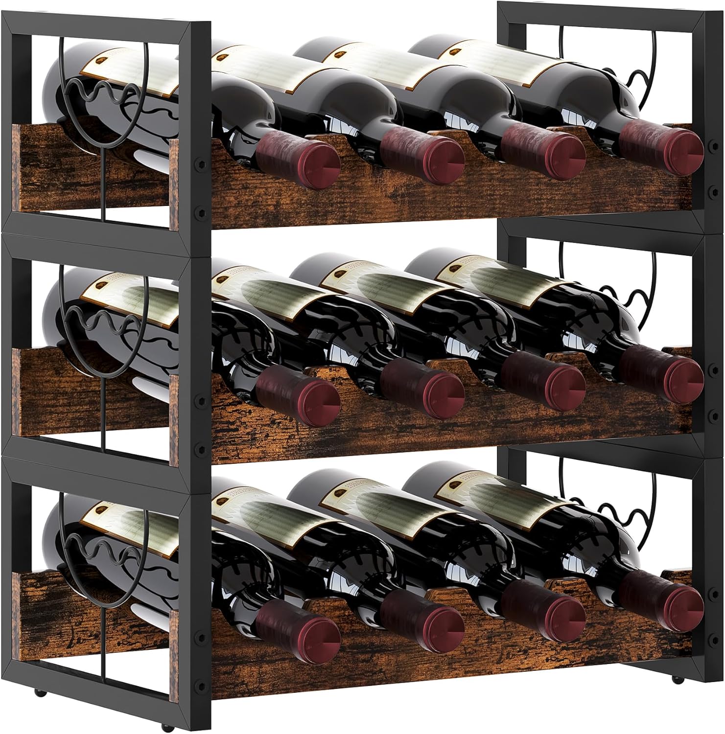 Casier à vin bois et fer – 12 bouteilles, design empilable Vendos85 - Mathon