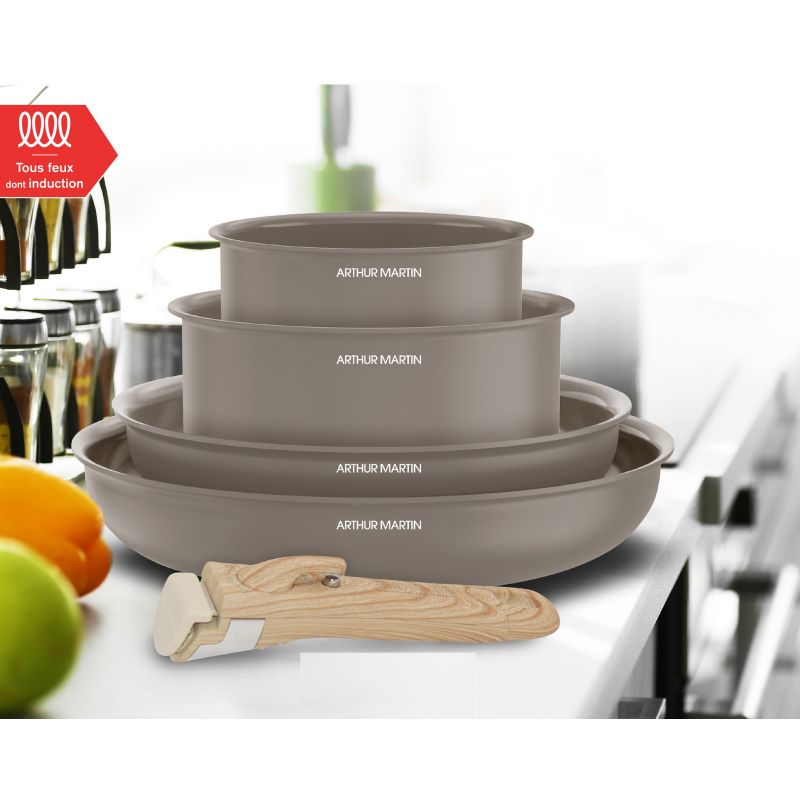 Batterie de cuisine 5 pièces poignée amovible Taupe Arthur Martin AM9192 Arthur Martin - Mathon - 2