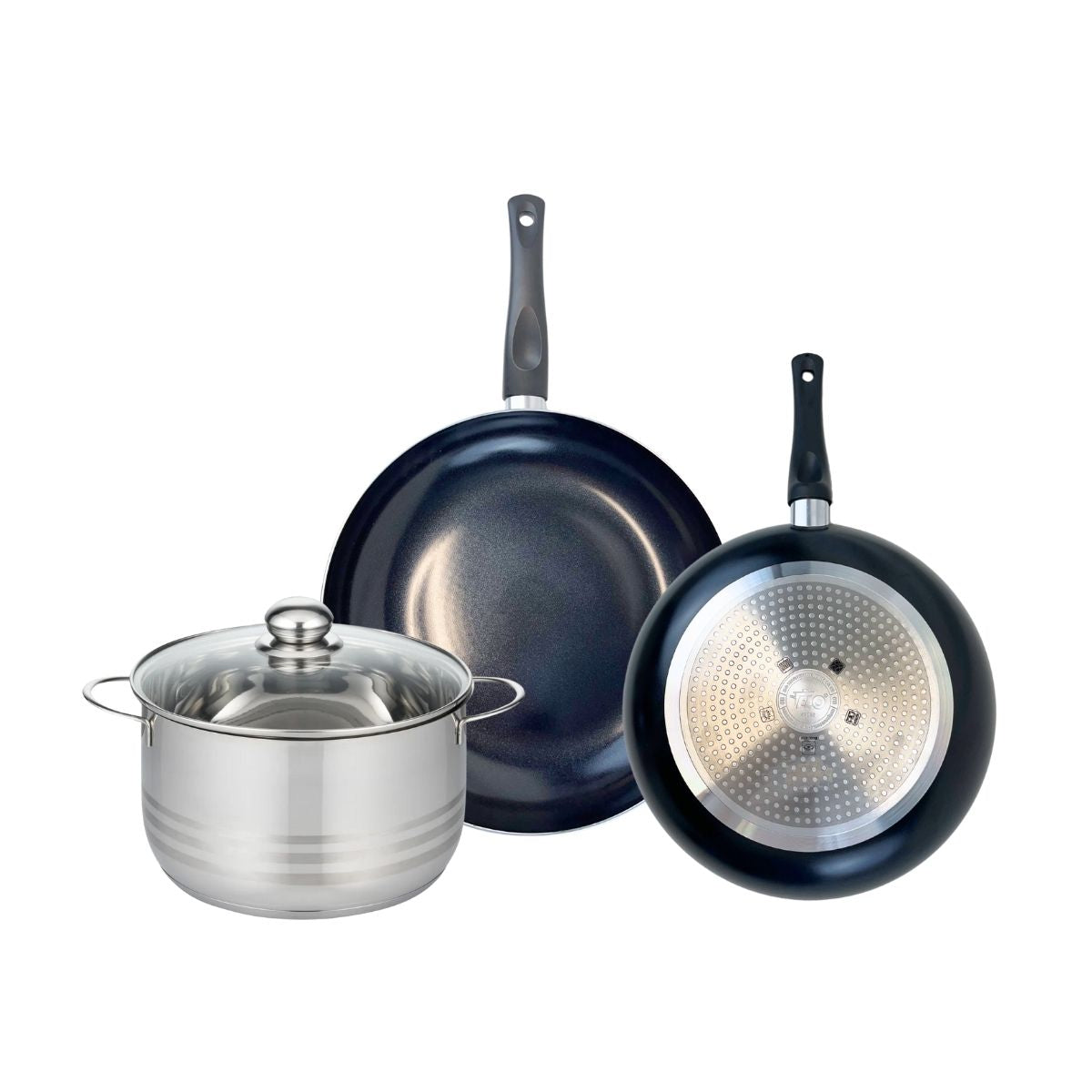 Ensemble de 2 Poêles de cuisson 28 et 32 cm et 1 faitout 24 cm  Prima Brillant Elo - Mathon - 1