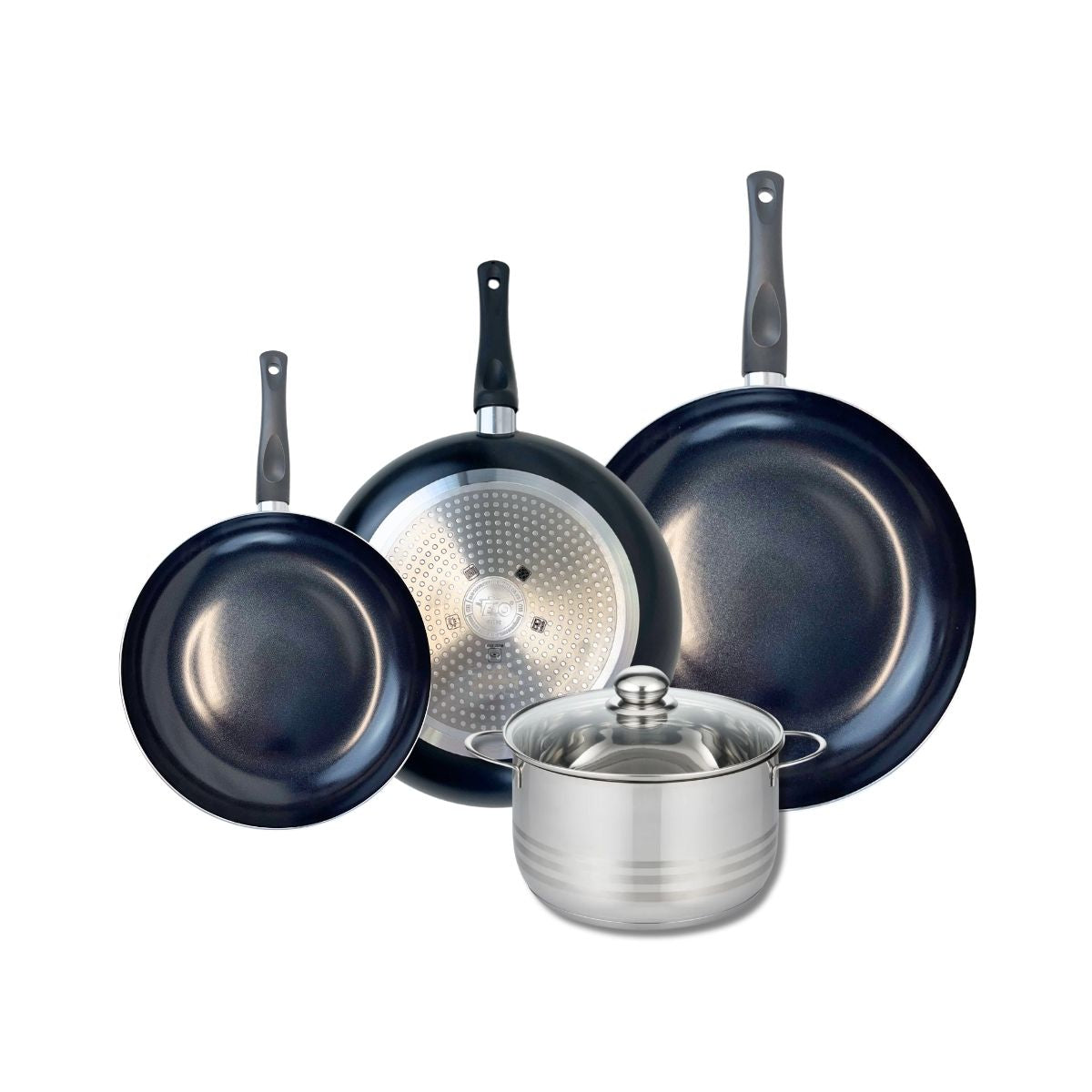 Ensemble de 3 Poêles de cuisson 24, 28 et 32 cm et 1 faitout 20 cm  Prima Brillant Elo - Mathon - 1