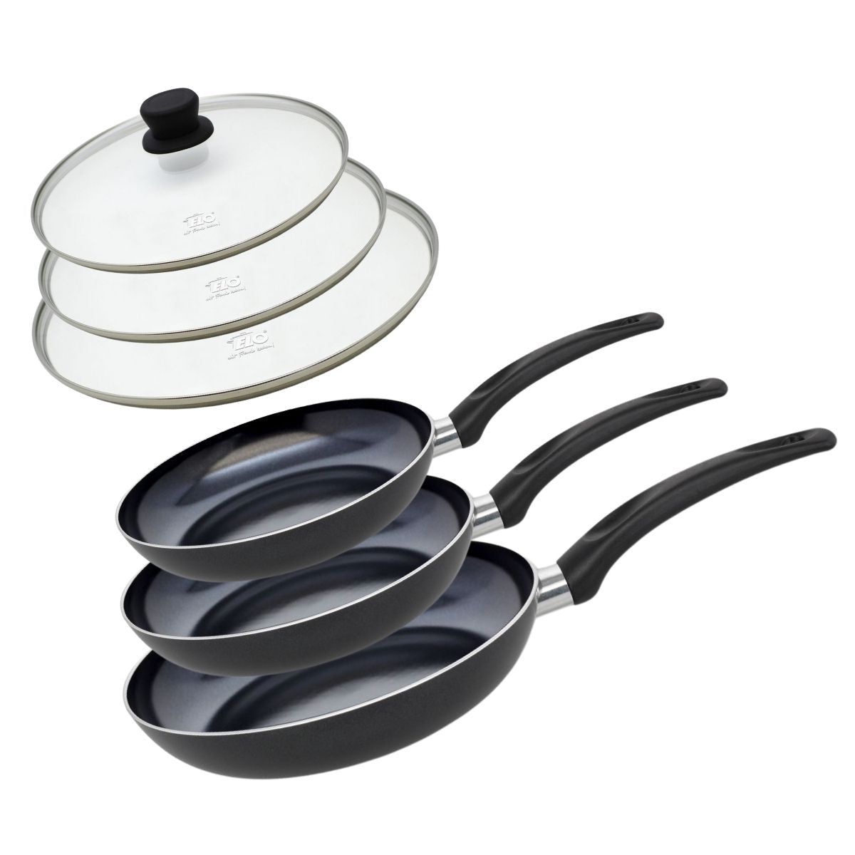 Set de 3 Poêles 20, 24 et 28 cm céramique sans PFAS et 3 couvercles  Prima Cucina Elo - Mathon - 1
