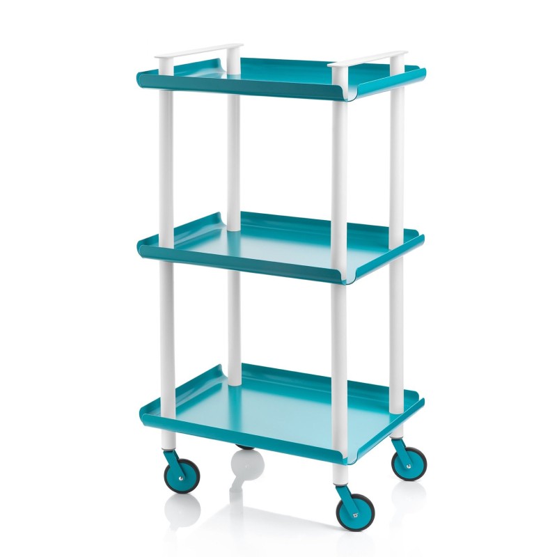 Desserte à roulettes, desserte de service Leky, métallique, 3 niveaux. Blanc-Turquoise Don Hierro - Mathon - 1