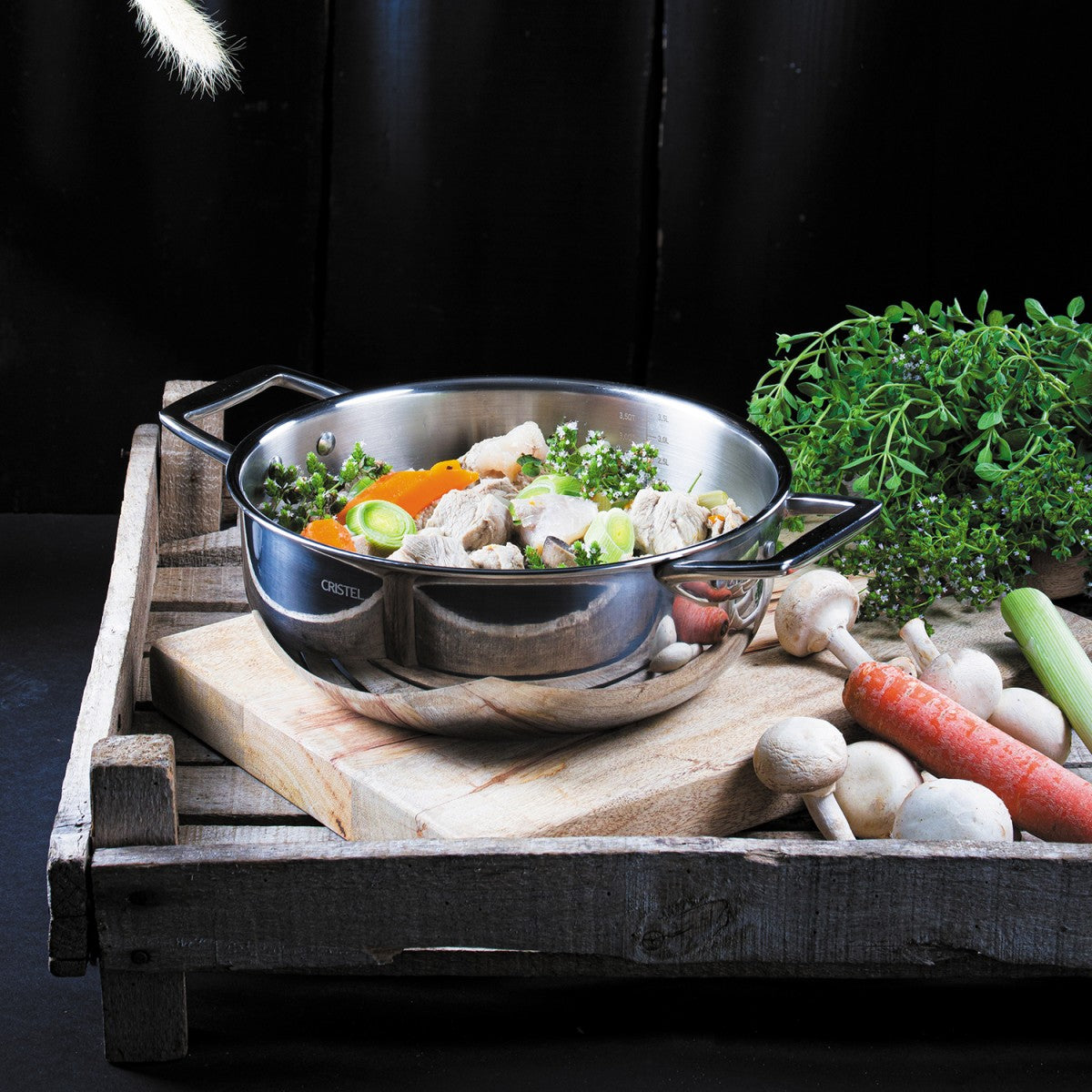 Faitout inox anses fixes et couvercle en verre Castel