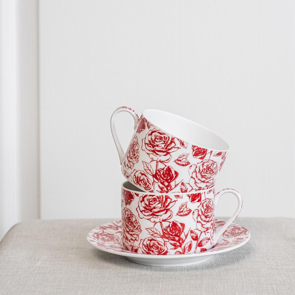 Coffret de 4 tasses à thé avec sous tasses 18 cl Louise Table passion - Mathon - 4