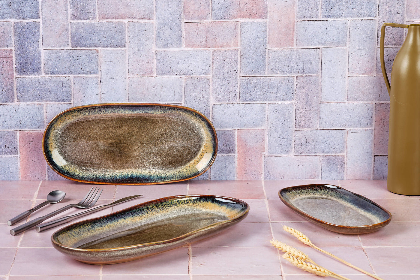 Lot de 3 plateaux & plats à four en grès marron D Björn - Mathon - 2