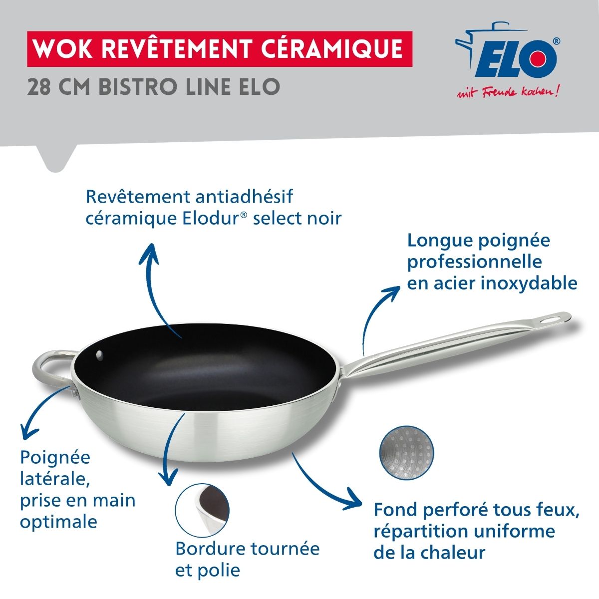 Poêle wok 28 cm avec revêtement céramique sans PFAS et son couvercle Elo - Mathon - 3