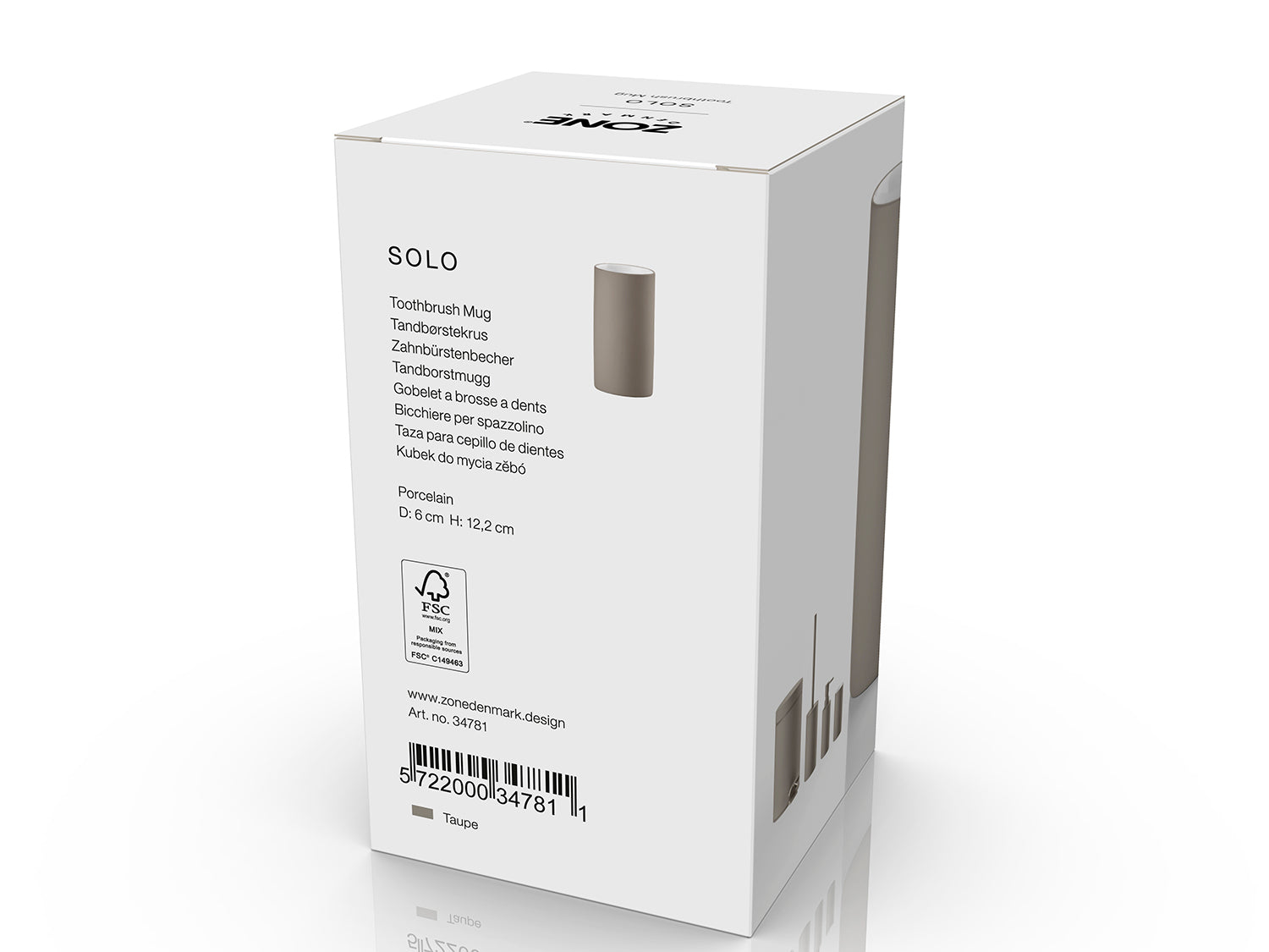 Gobelet pour brosse à dents Solo en Porcelaine Taupe Zone Denmark - Mathon - 3