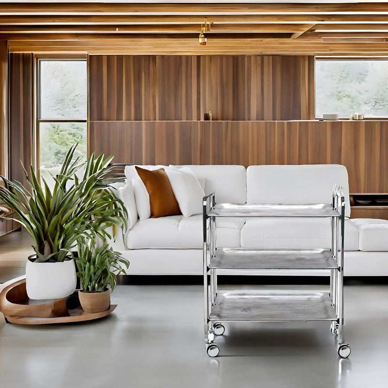 Desserte pliante 3 niveaux avec roulettes – structure chromée, bauhaus Don Hierro - Mathon - 2