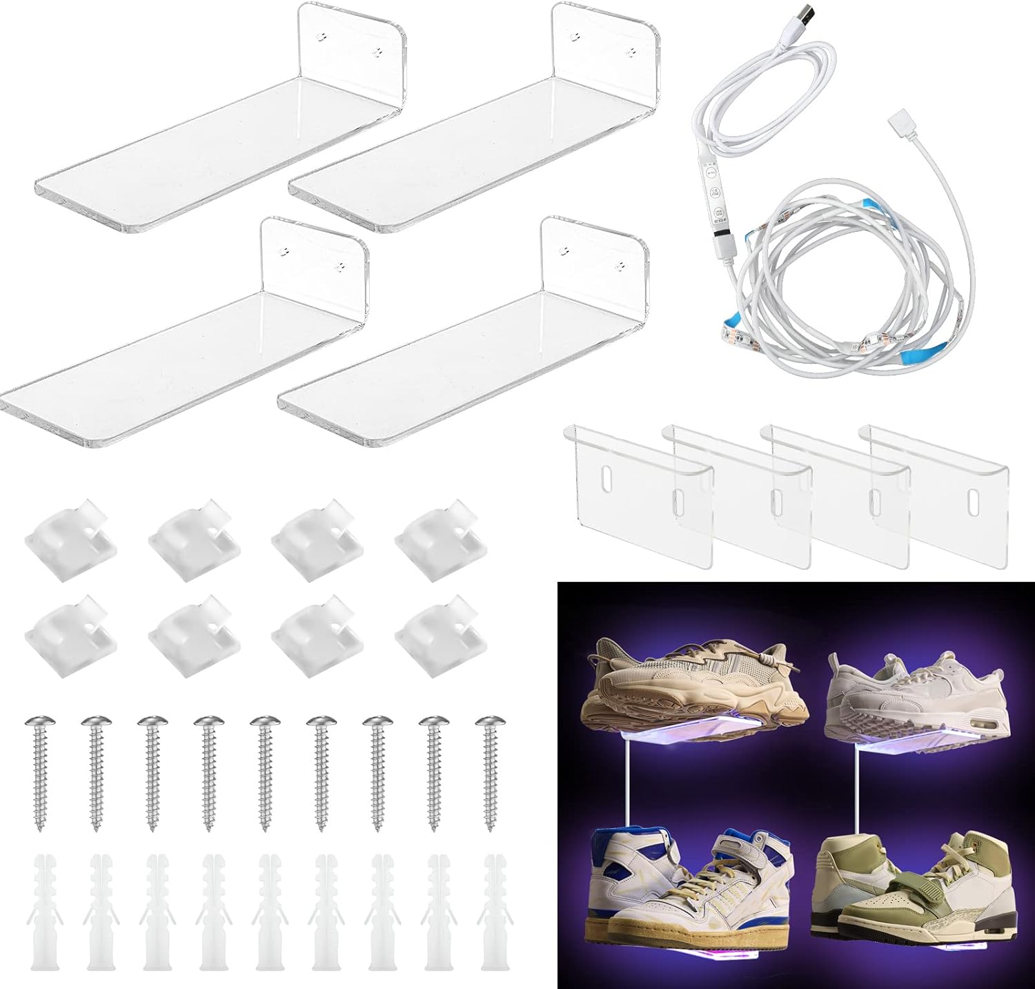 4 Étagère à Chaussures Murale pour Mur avec Lumières avec LED 20 Couleurs pour Chambre, Salon Vendos85 - Mathon