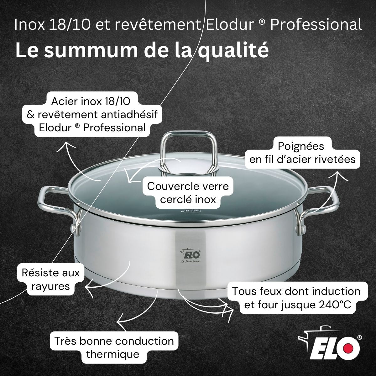 Sautoir 28 cm en acier inoxydable 18/10 antiadhésif  Citrin Elo - Mathon - 6