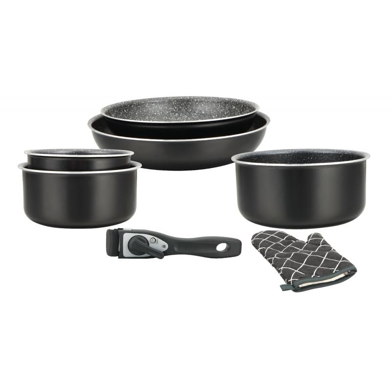Batterie de cuisine revêtement pierre avec manche amovible 7 pièces noir Herzberg HG8053-BLK Herzberg - Mathon - 1