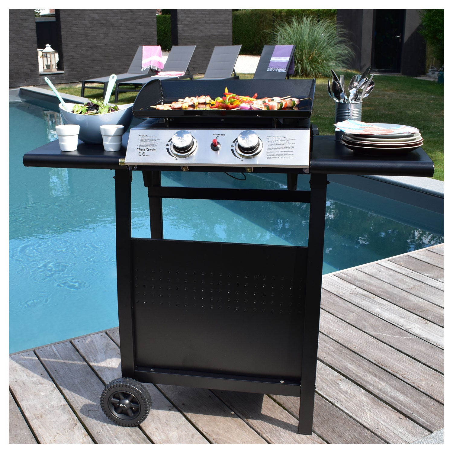 Plancha au gaz MALA - 2 brûleurs 5kW + chariot Happy Garden - Mathon - 6