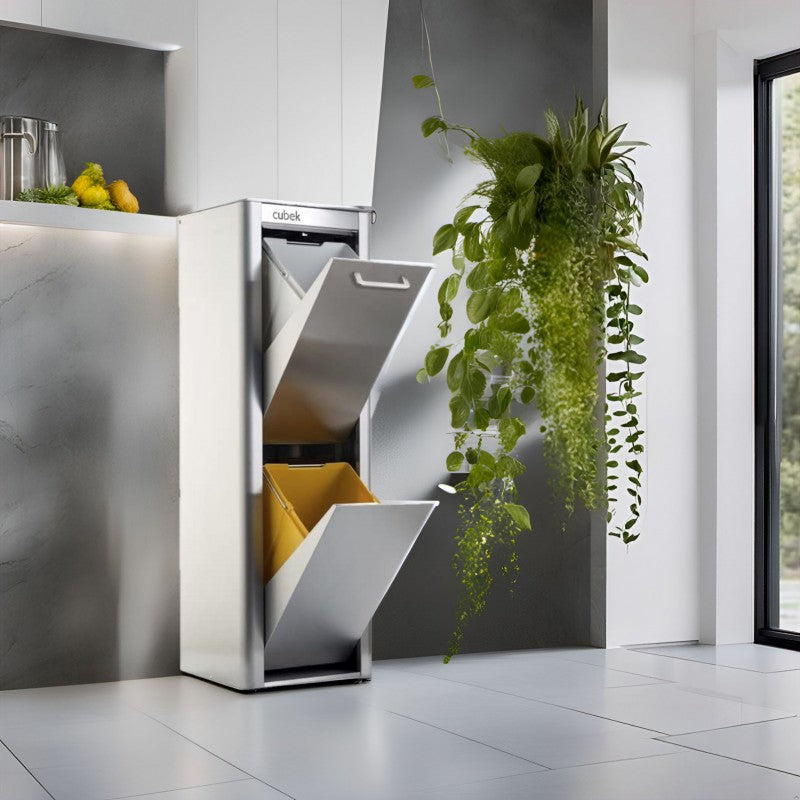 Poubelle en acier inoxydable, 2 compartiments de 20 litres, cubek Don Hierro - Mathon - 3