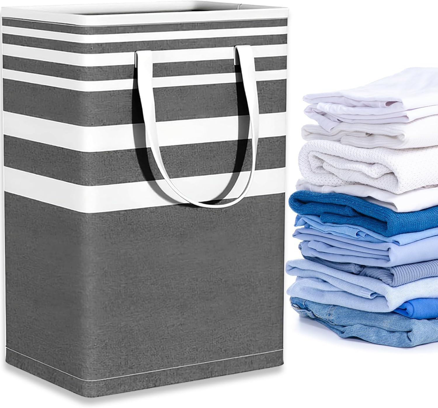 Panier à linge pliable en lin Gris 75L Vendos85 - Mathon