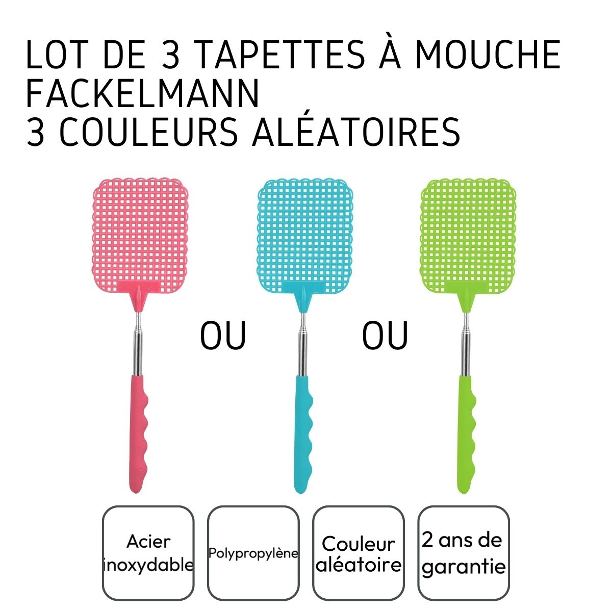 Lot de 3 tapettes à mouche avec manche télescopique  Tecno Fackelmann - Mathon - 4