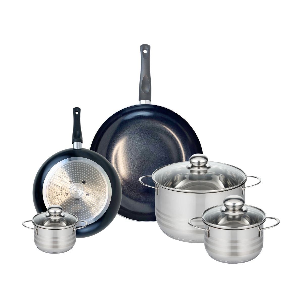 Ensemble de 2 Poêles de cuisson 24 et 32 cm et 3 faitouts 12, 16 et 24 cm  Prima Brillant Elo - Mathon - 1