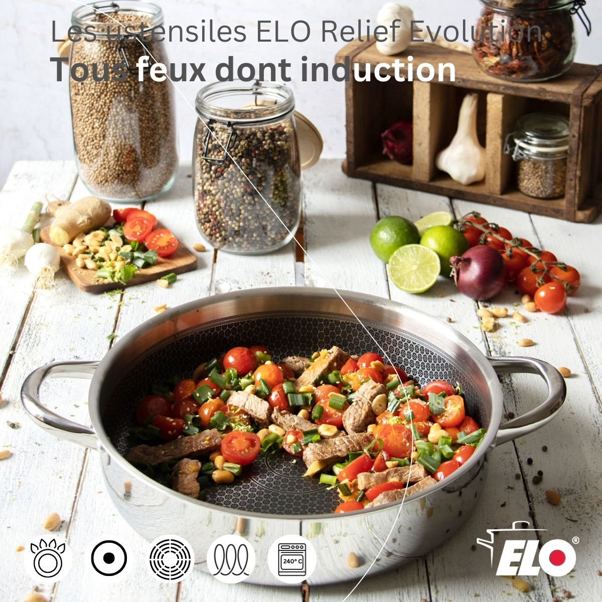 Sautoir 28 cm en inox 18/10 avec couvercle  Relief Evolution Elo - Mathon - 4