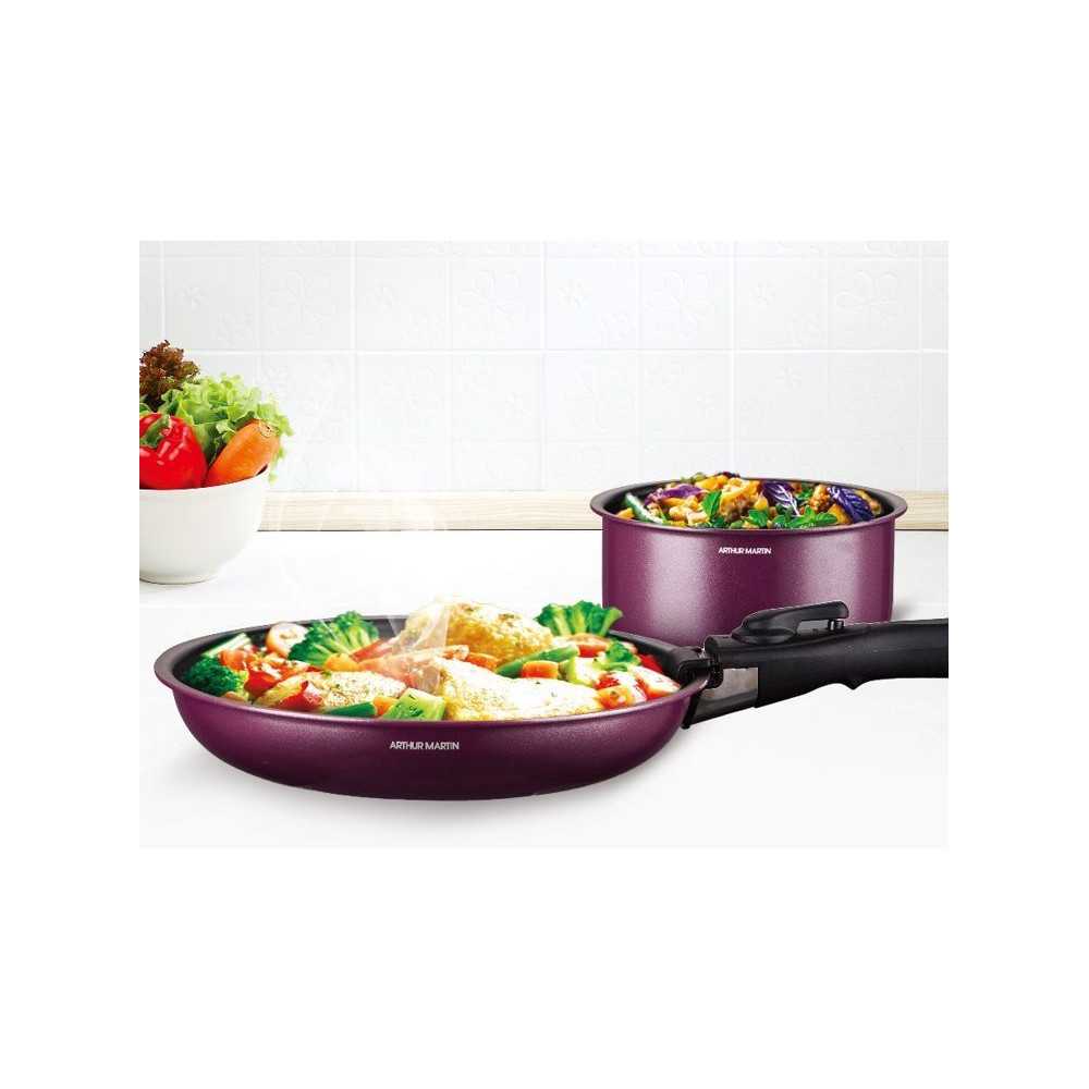 Batterie De Cuisine - Tous Feux Dont Induction -   - Am2991 - Aluminium Revetement Anti-adhésif - 10 Pieces - Prune Arthur Martin - Mathon - 3