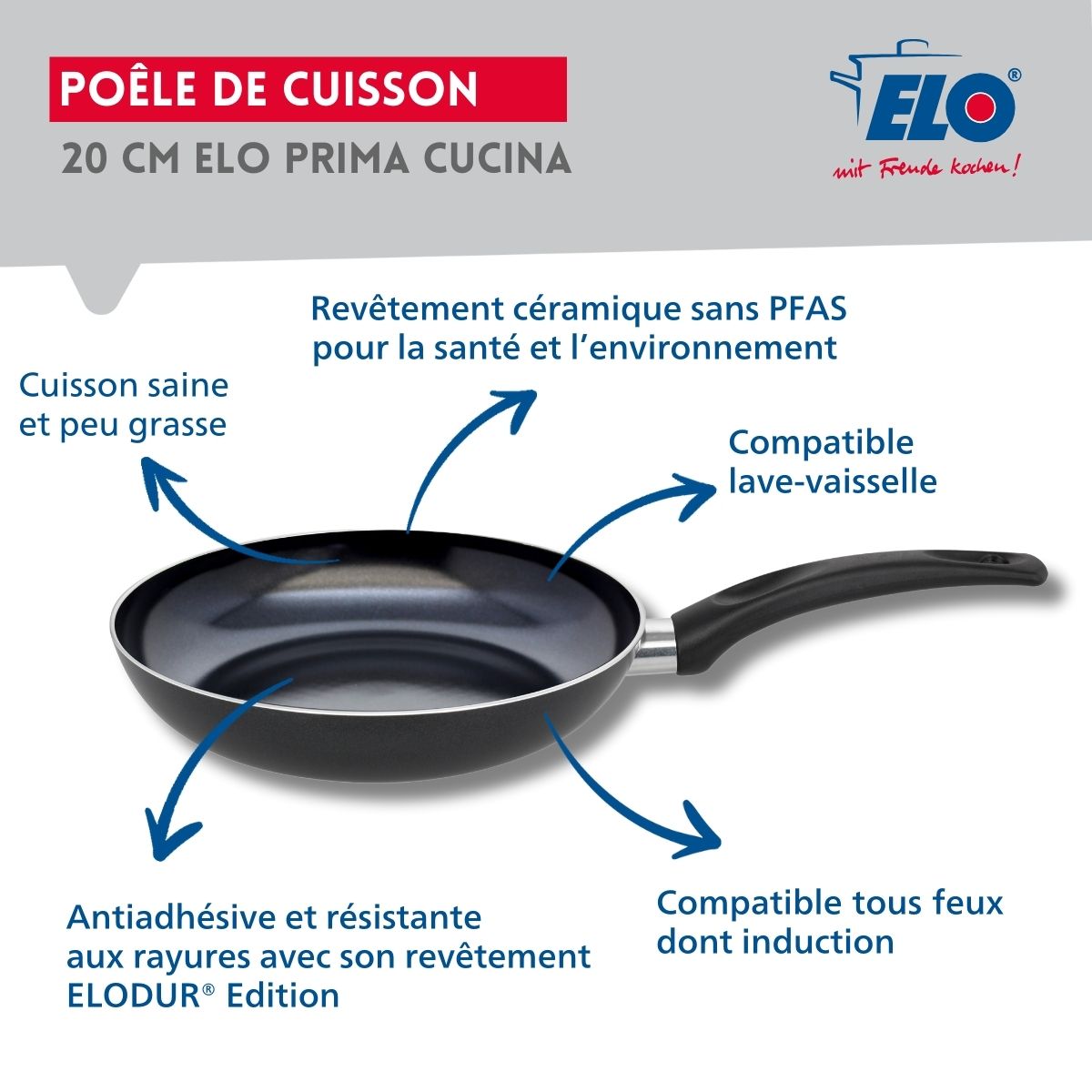 Set Poêle 20 cm avec revêtement céramique sans PFAS et couvercle  Prima Cucina Elo - Mathon - 3