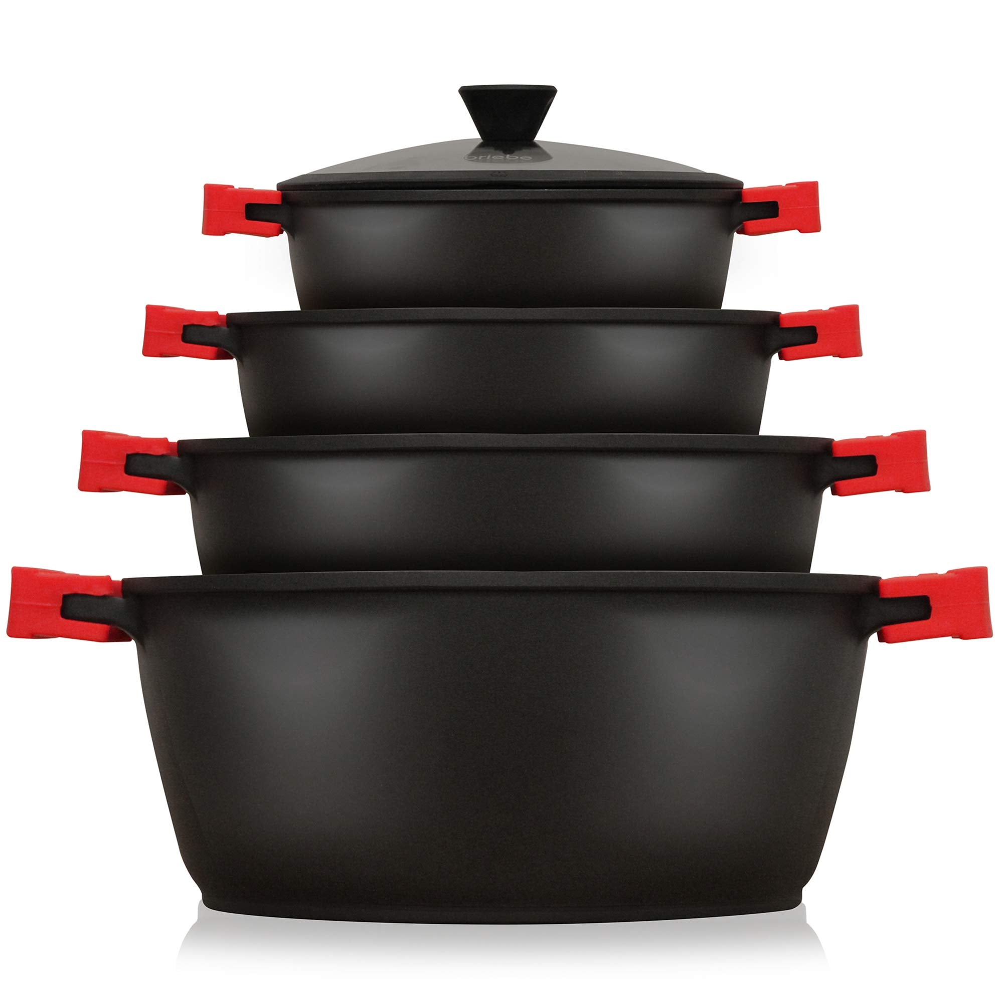 Batterie de Cuisine Induction 8 Pièces Aluminium Fonte 4 Casseroles 4 Couvercles  Noir BLACKT4 - Mathon - 1