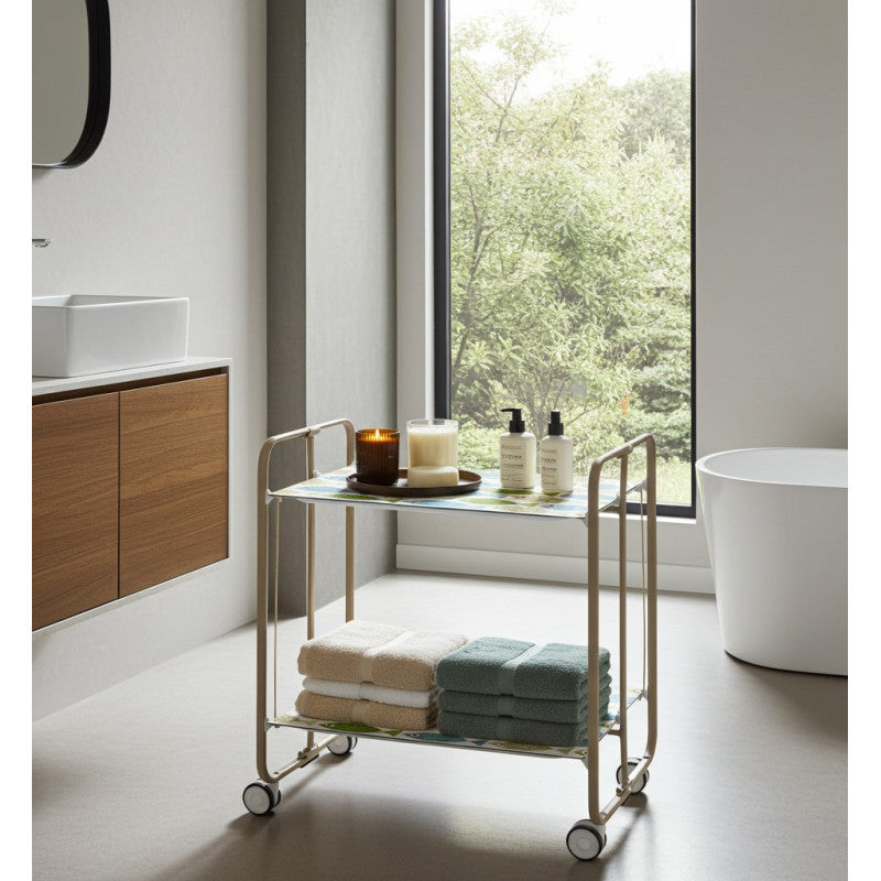Desserte pliante 2 niveaux avec roulettes – structure couleur sable, bauhaus Don Hierro - Mathon - 2