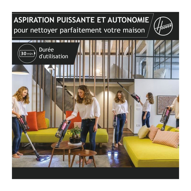 Aspirateur Balai Sans Fil -   Hf920h - 65 Aw - 86 Dba - Ecran Led - Rose / Gris Hoover - Mathon - 2