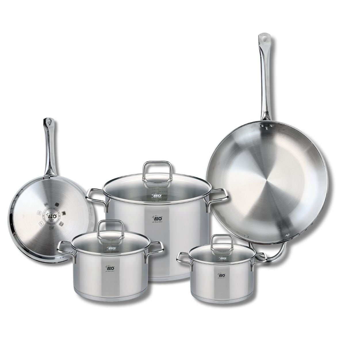 Ensemble de 2 Poêles de cuisson 24 et 32 cm et 3 faitouts 16, 20 et 26 cm  Profi Citrin Elo - Mathon - 1