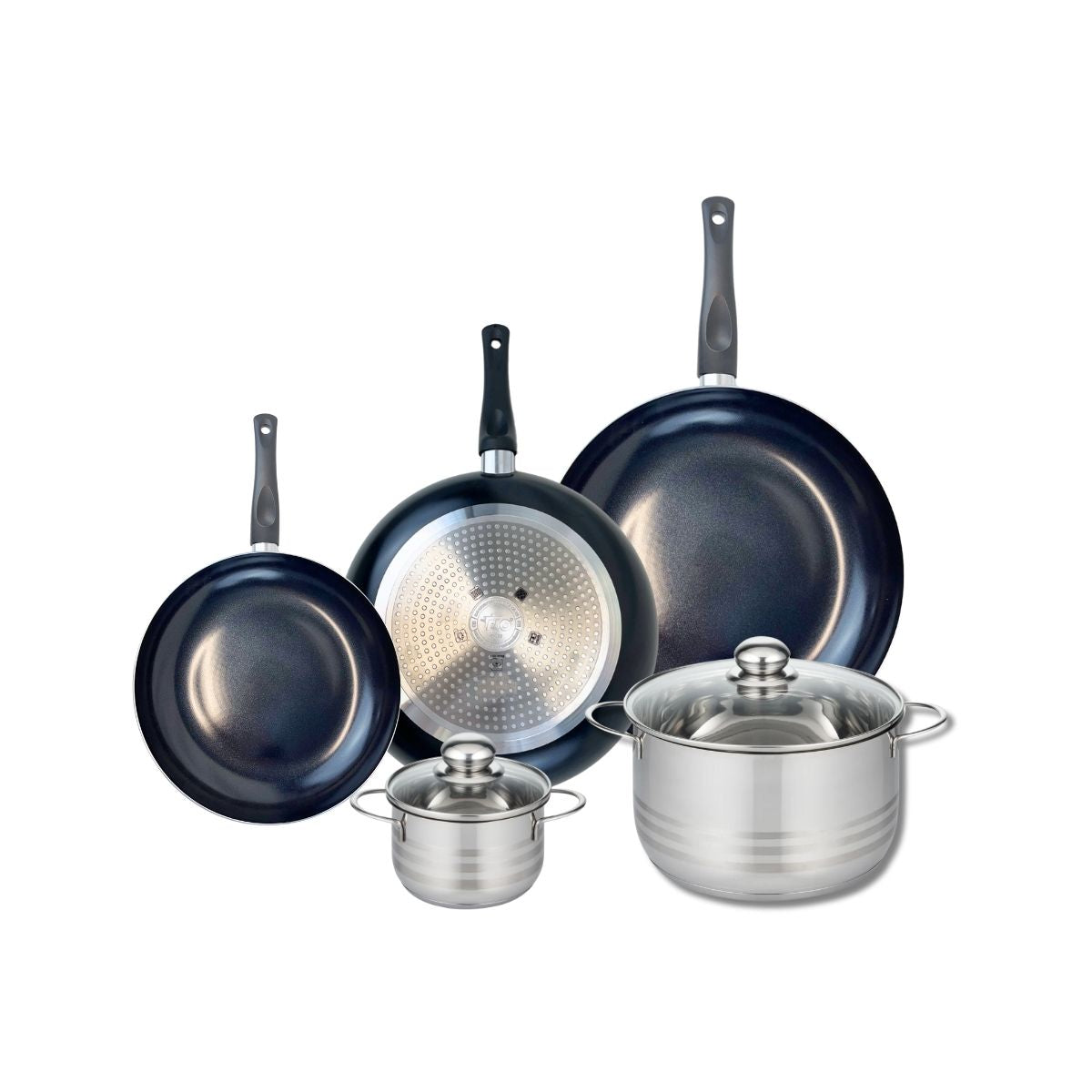 Ensemble de 3 Poêles de cuisson 20, 24 et 28 cm et 2 faitouts 12 et 20 cm  Prima Brillant Elo - Mathon - 1