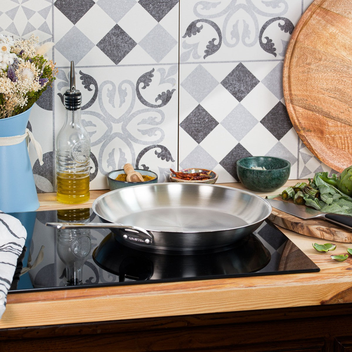 Poêle en inox brossé poignée fixe polie 30cm Cristel - Mathon - 4