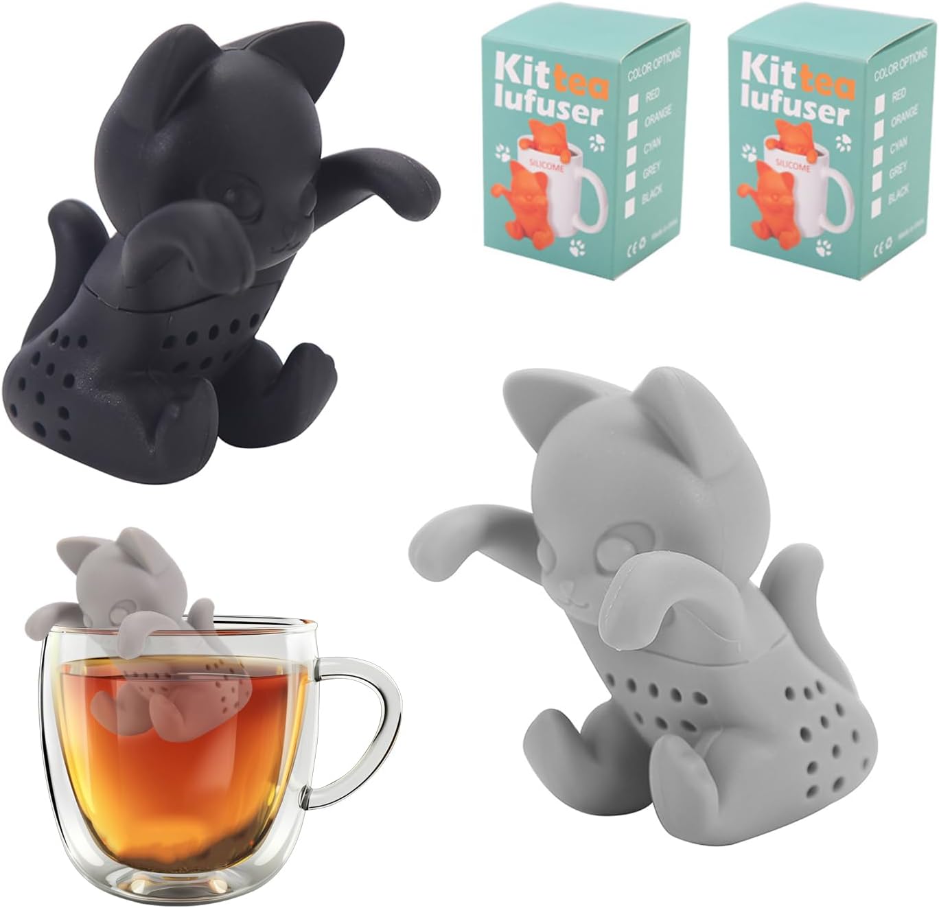 Lot de 2 infuseurs à thé chat 3D en silicone Vendos85 - Mathon
