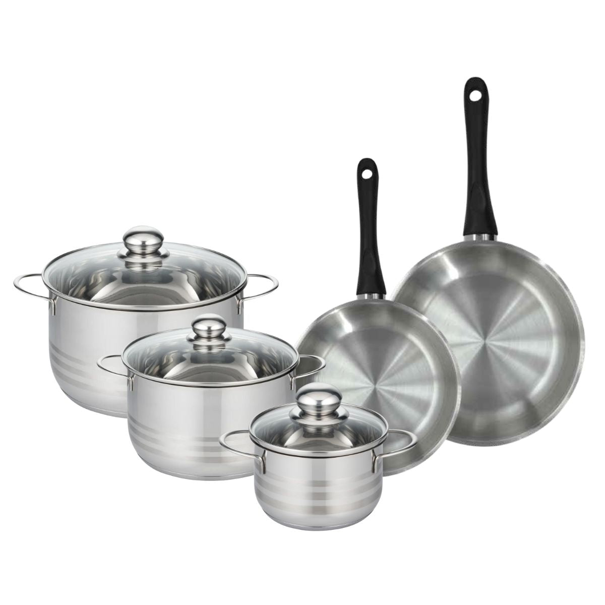 Set de 2 poêles 20 et 24 cm en inox et 3 faitouts inox 16, 20 et 24 cm  Geneva Fackelmann - Mathon - 1