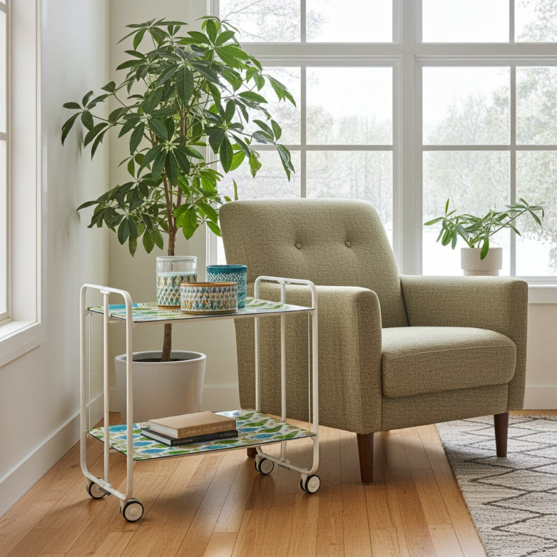 Desserte pliante 2 niveaux avec roulettes – structure blanche, bauhaus Don Hierro - Mathon - 4