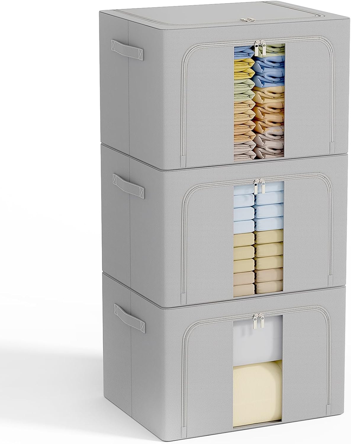 Lot de 3 boîtes de rangement pliables métal gris – 66 L Vendos85 - Mathon