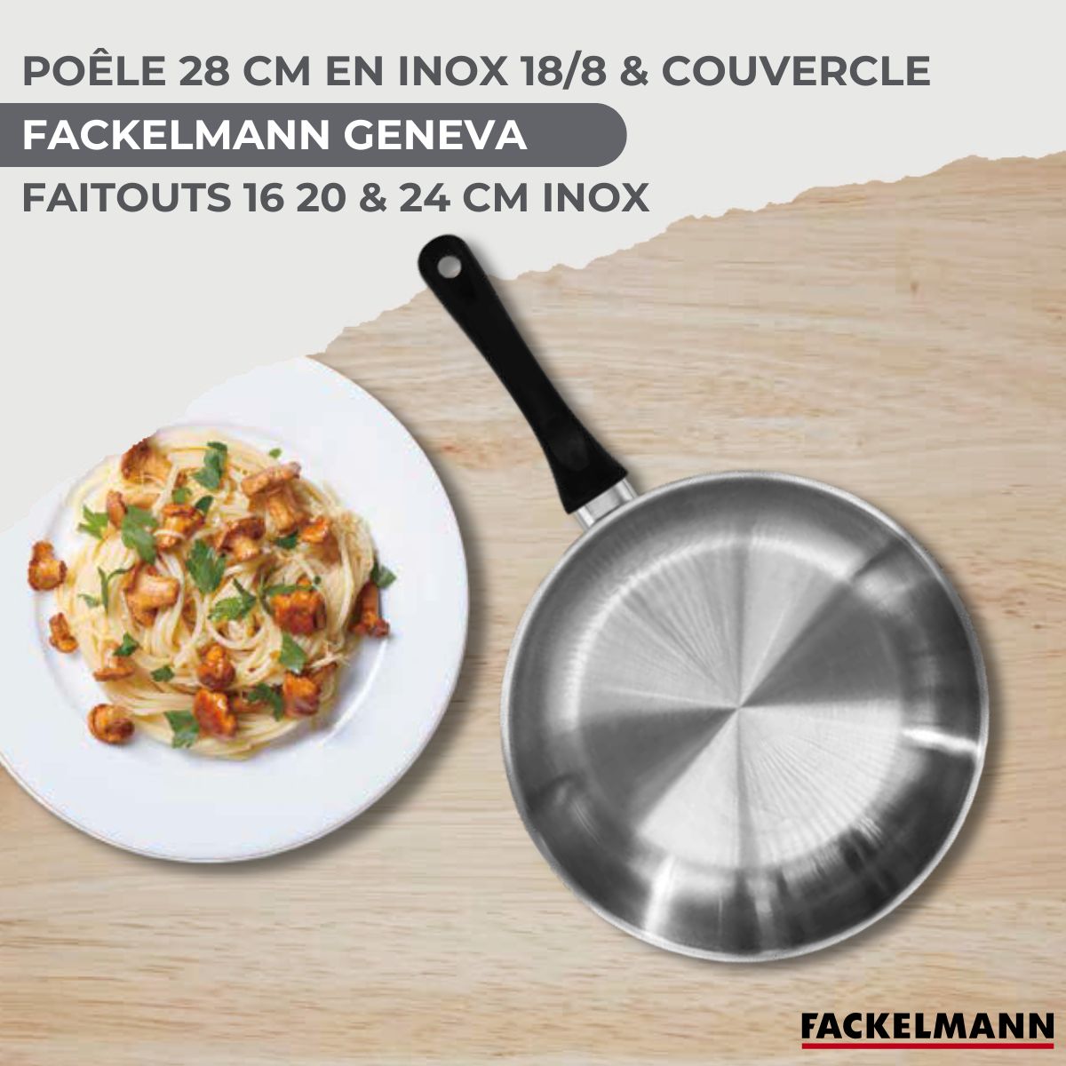 Set de 1 poêle 28 cm inox, couvercle verre, 3 faitouts inox 16, 20 et 24 cm et 6 ustensiles inox  Geneva Fackelmann - Mathon - 2