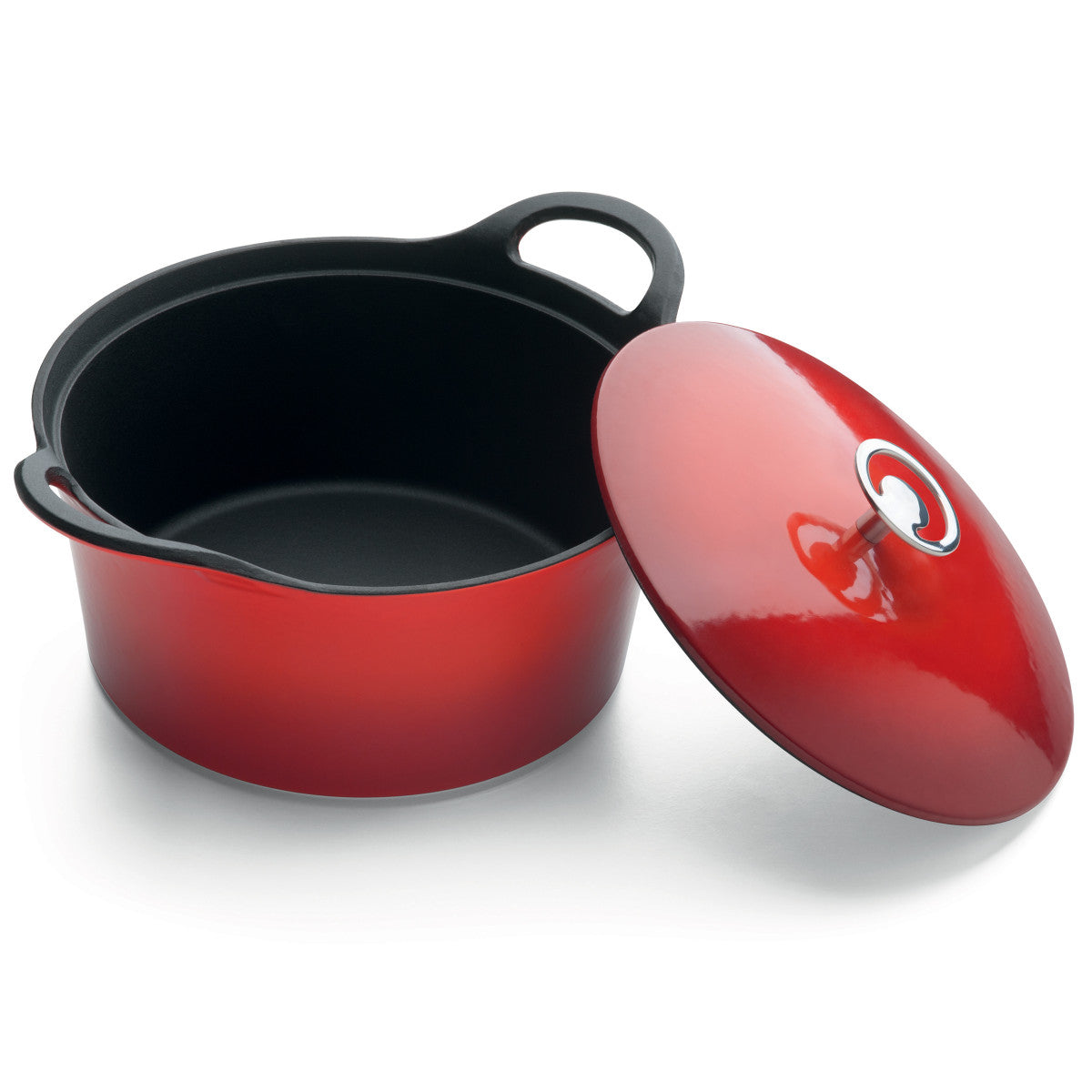Volcan - Cocotte ronde 20cm fonte de fer émaillée rouge avec couvercle Cuisinox - Mathon - 2