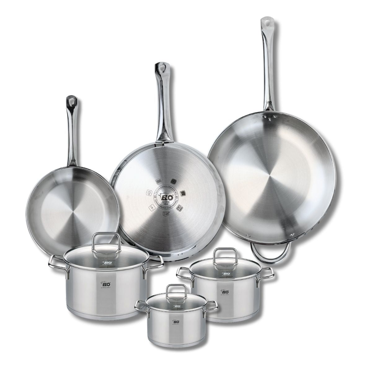 Ensemble de 3 Poêles de cuisson 24, 28 et 32 cm et 3 faitouts 14, 16 et 20 cm  Profi Citrin Elo - Mathon - 1