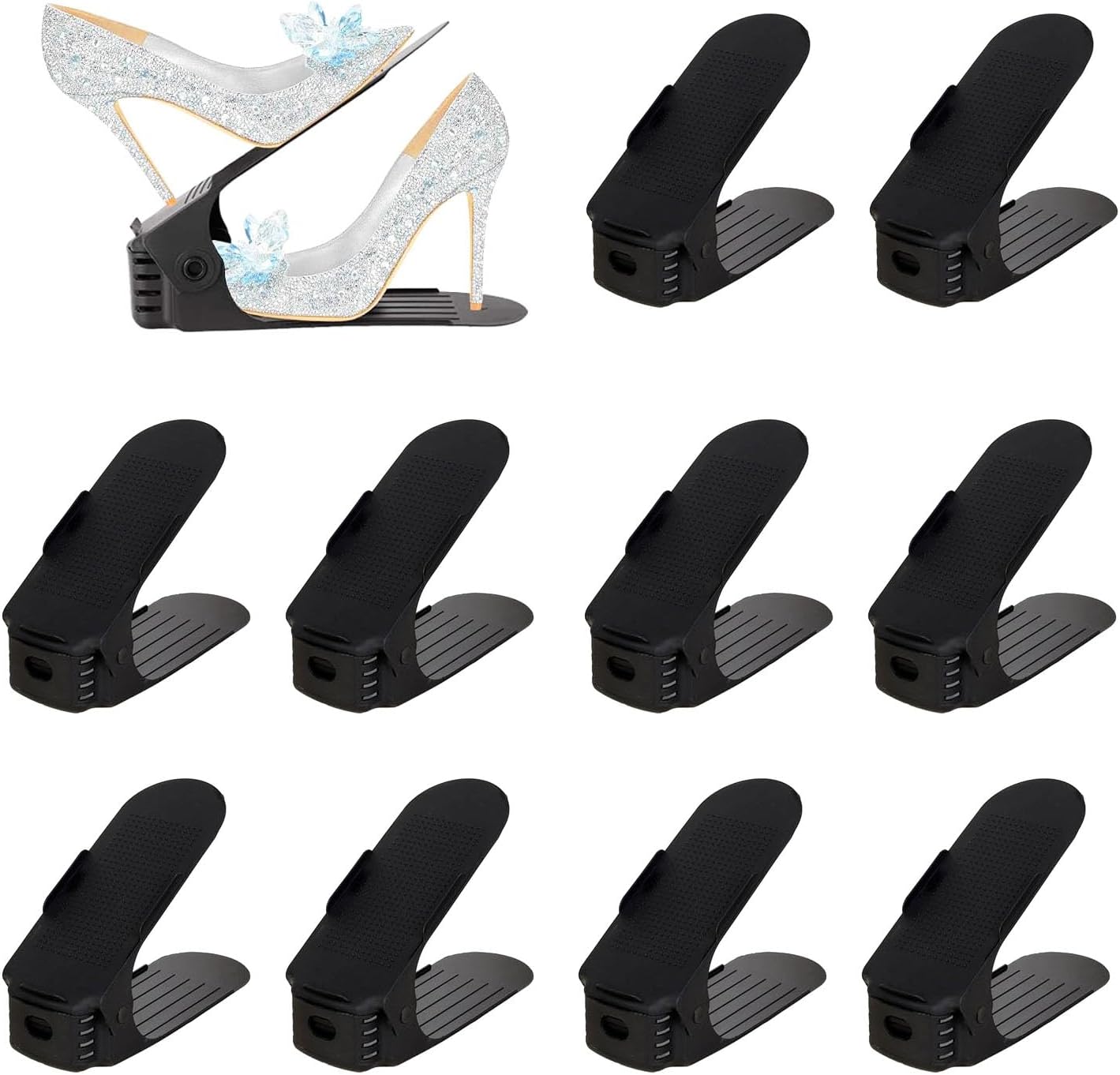 Lot de 10 Support/Empiler à Chaussures Réglables Noir 25 * 6.5 cm Vendos85 - Mathon