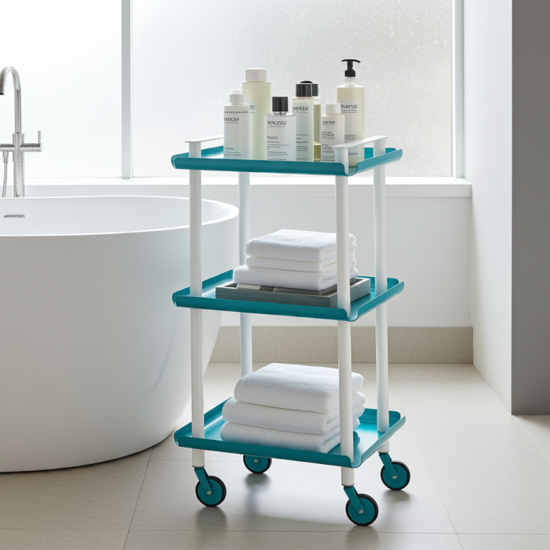 Desserte à roulettes, desserte de service Leky, métallique, 3 niveaux. Blanc-Turquoise Don Hierro - Mathon - 4