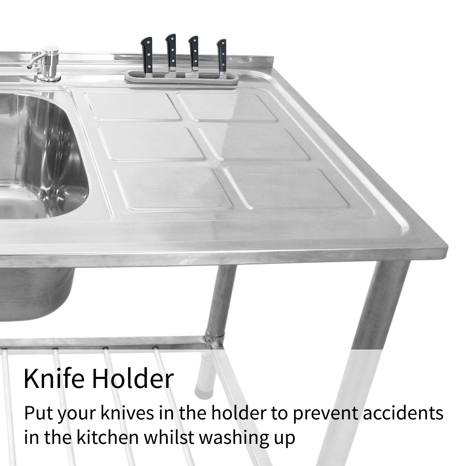 KuKoo Evier Professionnel /Plonge Inox sur Pied à Doubles Bacs – Egouttoir à Droite Kukoo - Mathon - 3