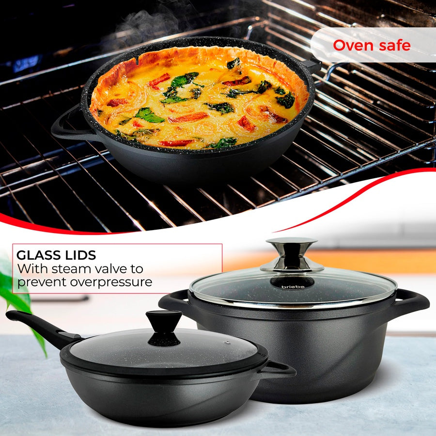 Batterie de Cuisine Induction 10 Pièces Aluminium Fonte 3 Casseroles 2 Poêles  Noir MGK1819 - Mathon - 8