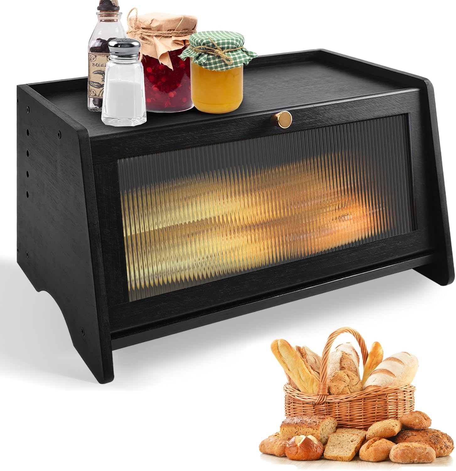 Boite a Pain Noir en Bambou avec Fenêtre pour Comptoir de Cuisine Vendos85 - Mathon